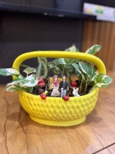 Miniature Garden in ceremic basket pot couple theme